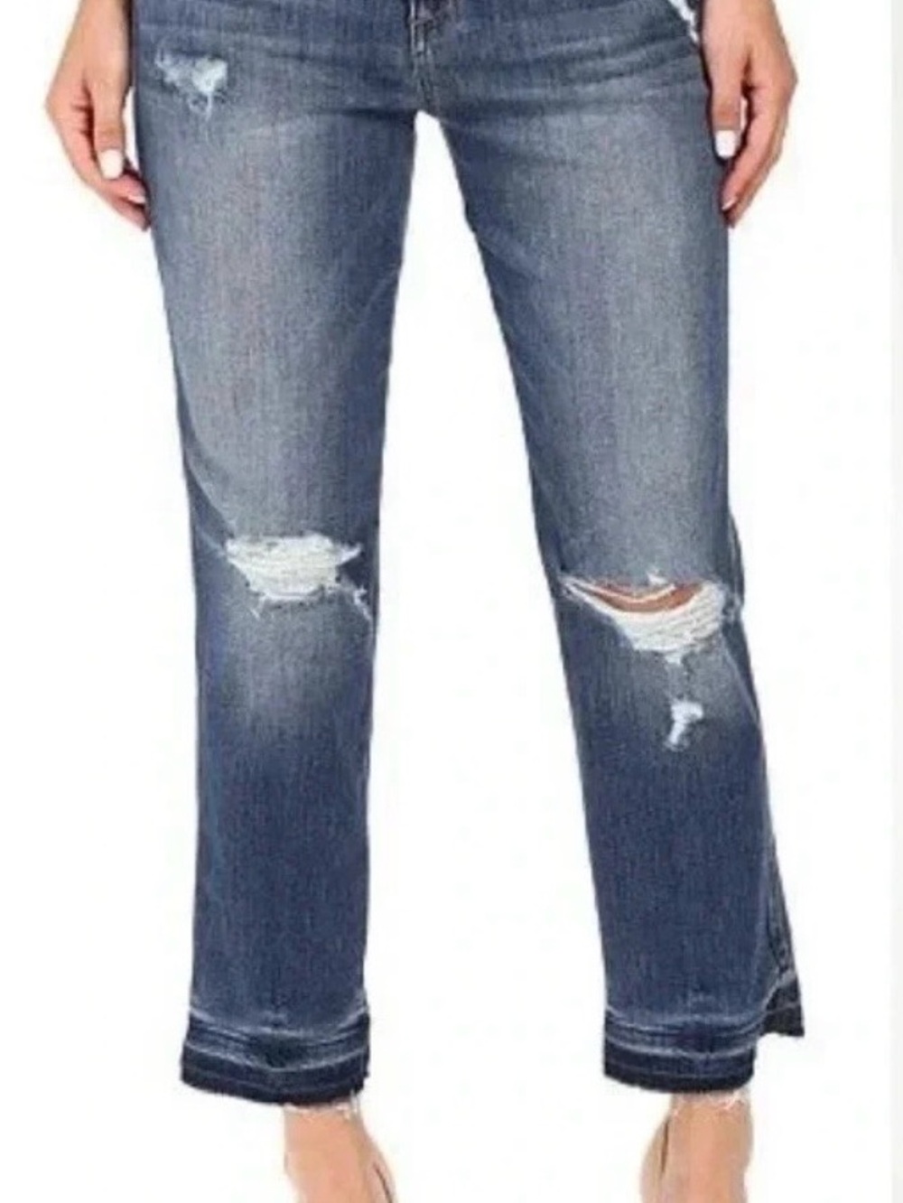 Joe's Jeans Cropped Distressed Straight-Leg in Medium Blue